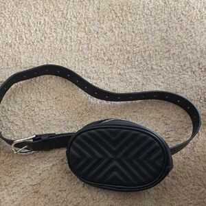 Quilted Black Oval Belt Bag